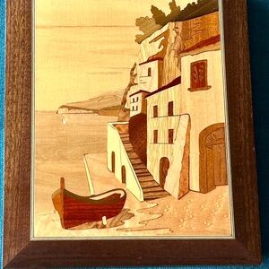 Coastal Landscape Italian Wooden Art Painting